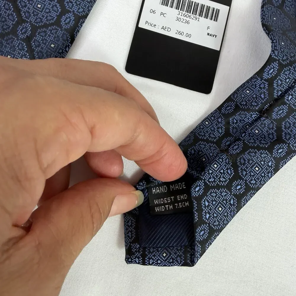 Pierre Cardin Paris Navy Blue Necktie Medallions Design NWT Polyester, Handmade